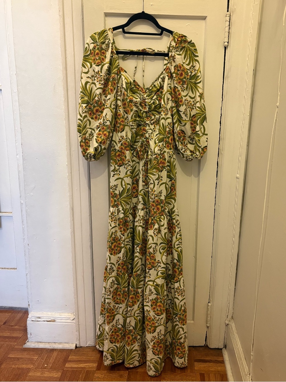 FARM Rio Floral Puff-Sleeve Maxi Dress - Cream with Green and Yellow